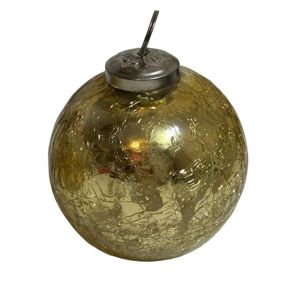 Antique German Gold Mercury Crackle Glass Kugel Christmas Ornament Ball Set Of 2 - Picture 4 of 6